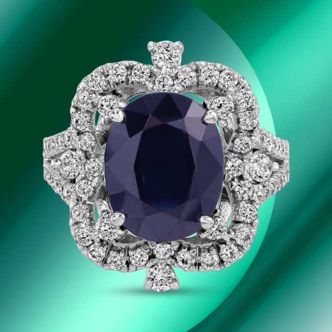 14k Gold 6.77ct Sapphire 0.99ct Diamond Ring: Retail: $10,062.00 ****** 14k Gold 6.77ct Sapphire 0.99ct Diamond Ring ****** Metal: 14k Solid White Gold / Size: 7 / Total Item Weight: 8.2 grams / Country Made: USA / / Main Stone: Sapphire / Color: