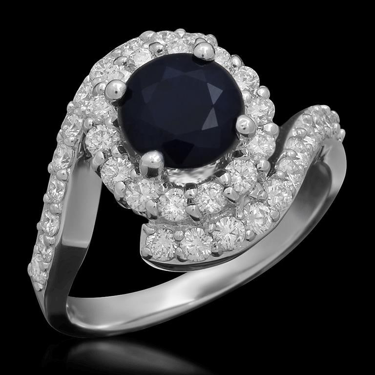 14k Gold 1.73ct Sapphire 1.10ct Diamond Ring: Retail: $4,888.00 ******14k Gold Sapphire & Diamond Ring ****** Metal: 14K Solid White Gold / Total Item Weight: 5.9 / Country Made: United States / / Main Stone: Sapphire/ Color: Dark Blue/ Carat Tot