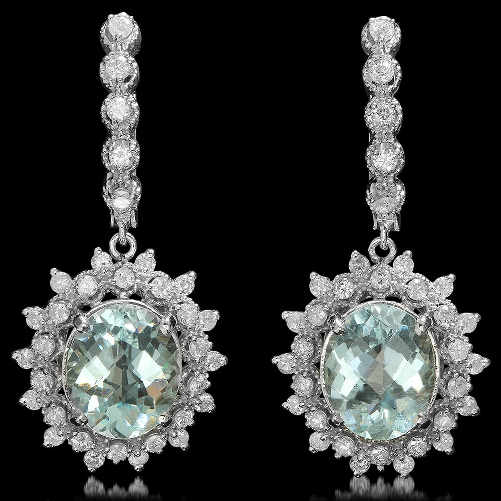 14K Gold 6.28ct Aquamarine 1.60ct Diamond Earrings (1 of 4)