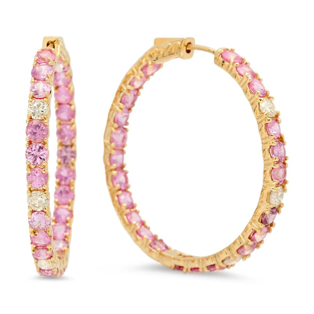 14K Gold 8.11ct Pink Sapphire 0.90cts Diamond Earrings: Retail: $8,840.00 ******14K Gold 8.11ct Pink Sapphire 0.90cts Diamond Earrings ****** Metal: 14K Yellow Gold / Total Item Weight: 11.6 grams / Country Made: United States / Main Stone: Pink Sapphire /