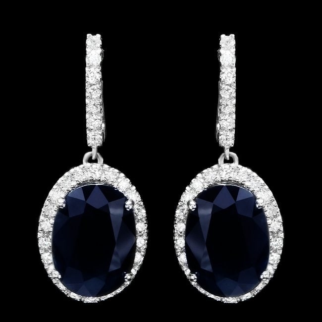 14k Gold 14ct Sapphire 1.50ct Diamond Earrings: Retail: $9,500.00 ****** 14k Gold 14ct Sapphire 1.50ct Diamond Earrings ****** Metal: 14k Solid White Gold / Total Item Weight: 8.4 grams / Country Made: United States / / Main Stone: Sapphire / Color