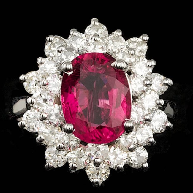 14k Gold 3.00ct Tourmaline 2.20ct Diamond Ring: Retail: $18,900.00 ****** 14k Gold 3.00ct Tourmaline 2.20ct Diamond Ring ****** Metal: 14k Solid White Gold / Size: 7 / Total Item Weight: 6.0 grams / Country Made: United States / / Main Stone: Tourm