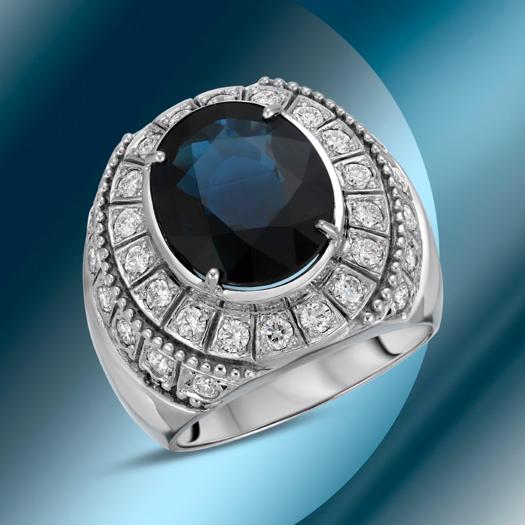 14K Gold 9.88cts Sapphire & 1.78cts Diamond Ring: Retail: $19,450***** 14K Gold 9.88cts Sapphire & 1.78 cts Diamond Ring****** Metal: 14K White Gold/ Total Wt.: 17.0g/ Country Made USA// Main Stone: Sapphire/ Carat Total Wt: 9.88cts / Treatment: Diff