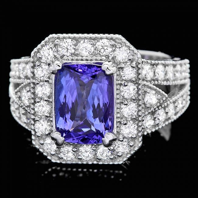 14k Gold 2.50ct Tanzanite 1.25ct Diamond Ring: Retail: $11,200.00 ****** 14k Gold 2.50ct Tanzanite 1.25ct Diamond Ring ****** Metal: 14k Solid White Gold / Size: 6.5 / Total Item Weight: 8.5 grams / Country Made: United States / / Main Stone: Tanz