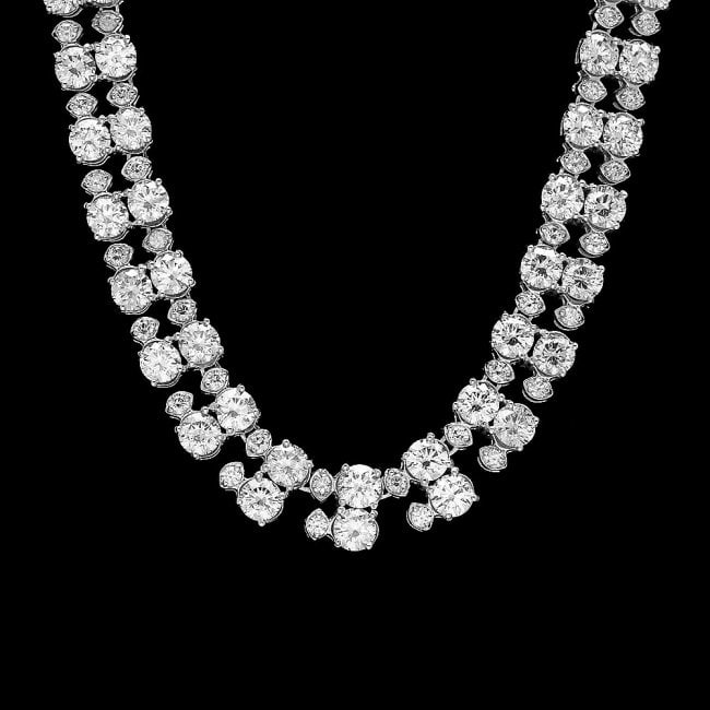 18k White Gold 24ct Diamond Necklace: Retail: $94,300.00 ****** 18k White Gold 24ct Diamond Necklace ****** Metal: 18k Solid White Gold / Size: 16.5 / Total Item Weight: 29.5 grams / / Main Stone: Diamond / Color: White / Carat Total Weig