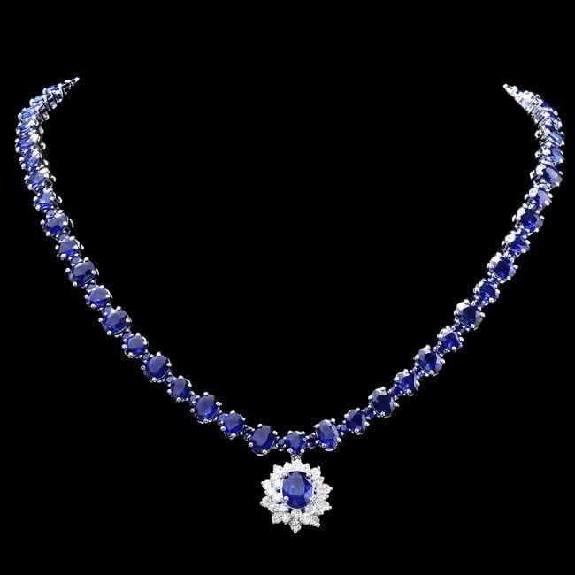 14k Gold 50ct Sapphire 2.00ct Diamond Necklace (1 of 6)