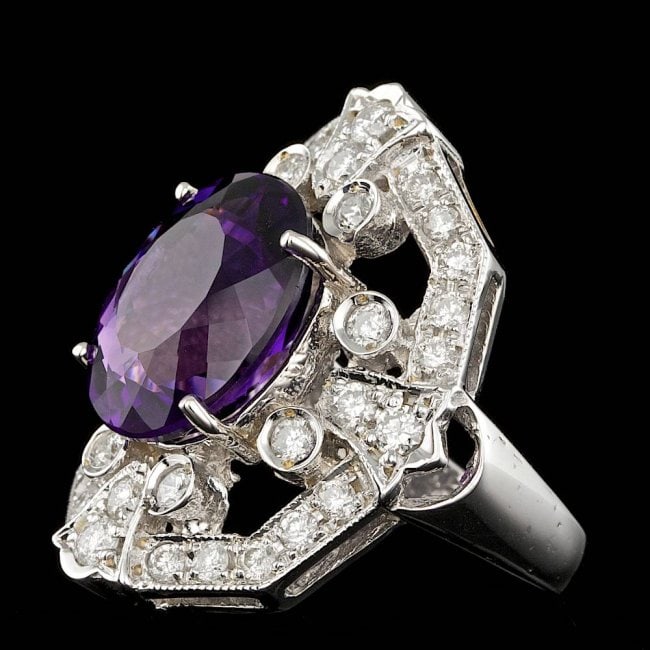 14k Gold 7.50ct Amethyst 2.60ct Diamond Ring: Retail: $8,900.00 ****** 14k Gold 7.50ct Amethyst 2.60ct Diamond Ring ****** Metal: 14k Solid White Gold / Size: 6.75 / Total Item Weight: 3 grams / Country Made: United States / / Main Stone: Amethys