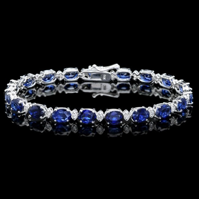 14k Gold 15.00ct Sapphire 0.60ct Diamond Bracelet: Retail: $9,900.00 ****** 14k Gold 15.00ct Sapphire 0.60ct Diamond Bracelet ****** Metal: 14k Solid White Gold / Size: 7.5 / Total Item Weight: 11.0 grams / Country Made: United States / / Main Stone: 