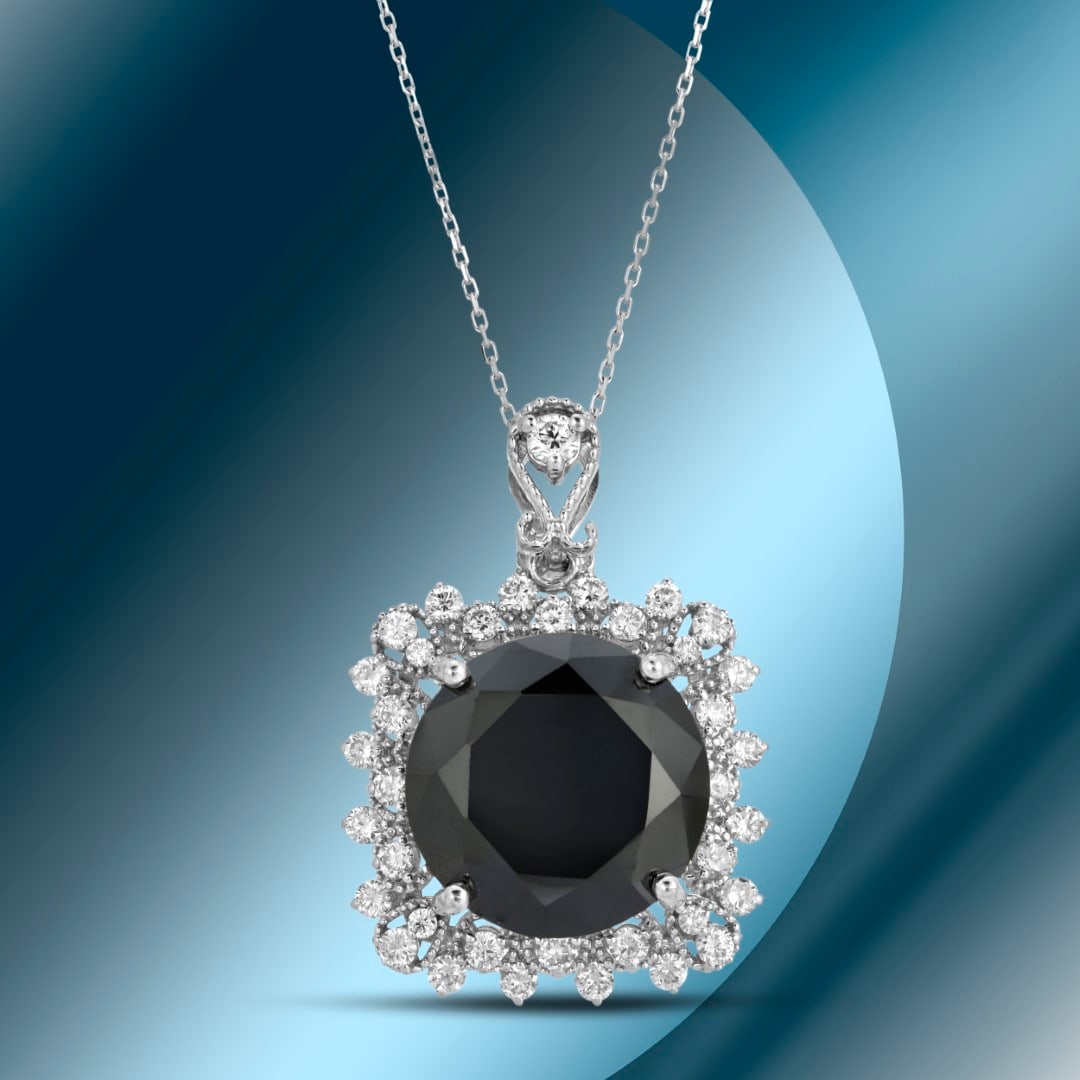 14K Gold 11.15cts Black Diamond Pendant: Retail: $7,633***** 14K Gold 11.15cts Black Diamond Pendant****** Metal: 14K White Gold/ Total Wt.: 6.9g/ Country Made USA// Main Stone: Diamond / Carat Total Wt: 10.11cts / Treatment: None/ Color: Bl