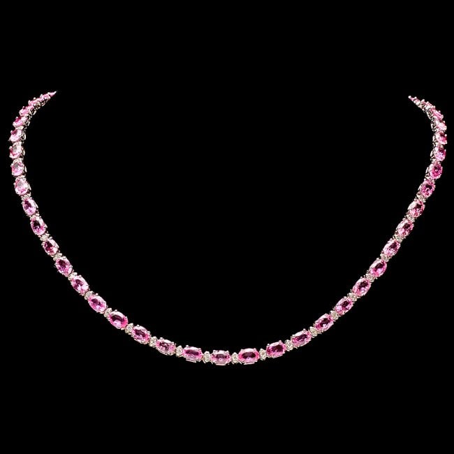 14k Gold 26ct Sapphire 1.00ct Diamond Necklace: Retail: $28,750.00 ****** 14k Gold 26ct Sapphire 1.00ct Diamond Necklace ****** Metal: 14k Solid White Gold / Size: 17.5 / Total Item Weight: 20.5 grams / Country Made: United States / / Main Stone: S