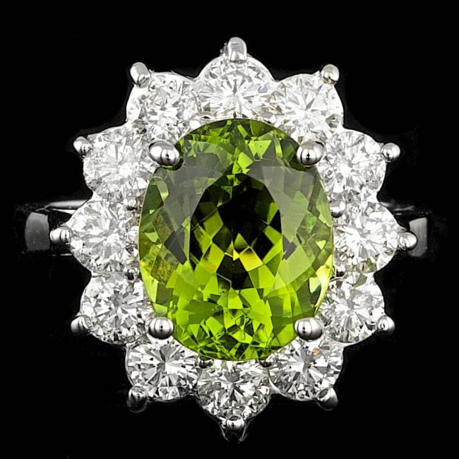14k Gold 4.00ct Tourmaline 1.80ct Diamond Ring: Retail: $14,000.00 ****** 14k Gold 4.00ct Tourmaline 1.80ct Diamond Ring ****** Metal: 14k Solid White Gold / Size: 6.75 / Total Item Weight: 6.0 grams / Country Made: United States / / Main Stone: To