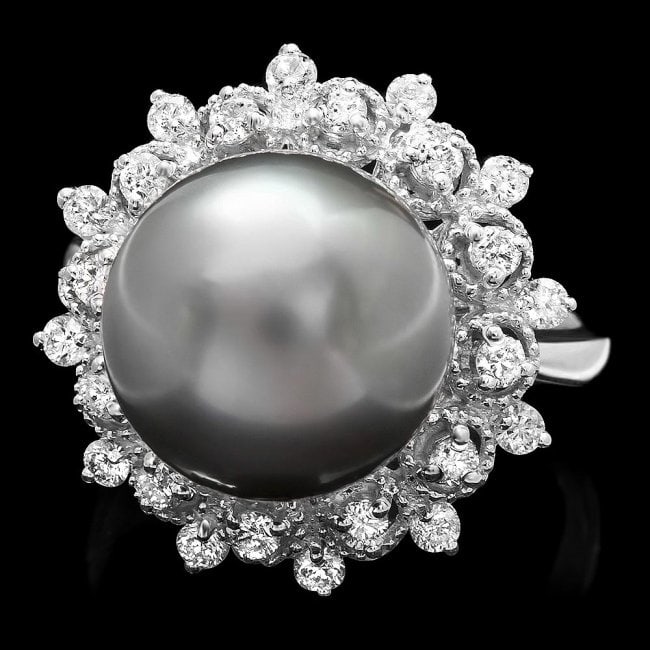 14k Gold 12 X 12mm Pearl 0.60ct Diamond Ring: Retail: $6,700.00 ****** 14k Gold 12 X 12mm Pearl 0.60ct Diamond Ring ****** Metal: 14k Solid White Gold / Size: 7.5 / Total Item Weight: 7.5 grams / Country Made: United States / / Main Stone: Pearl 