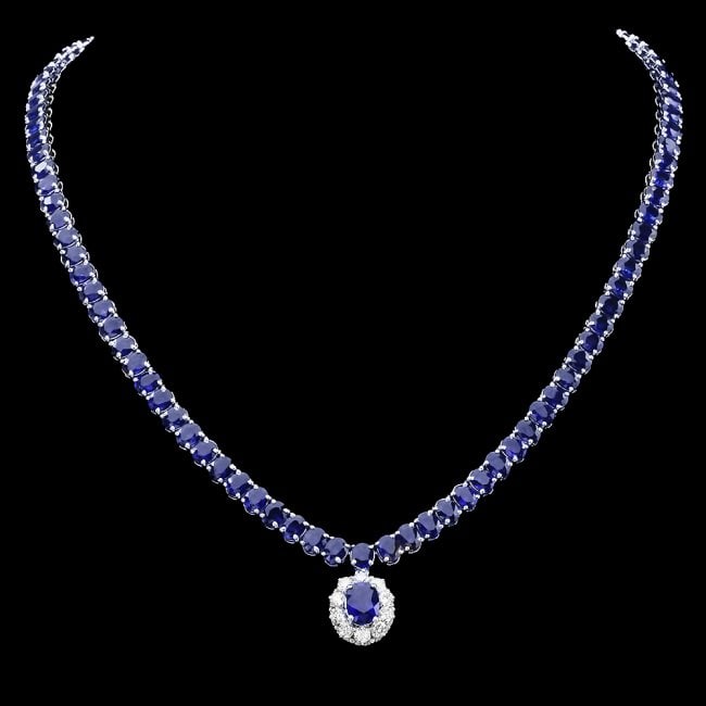 14k Gold 37.5ct Sapphire 1.00ct Diamond Necklace