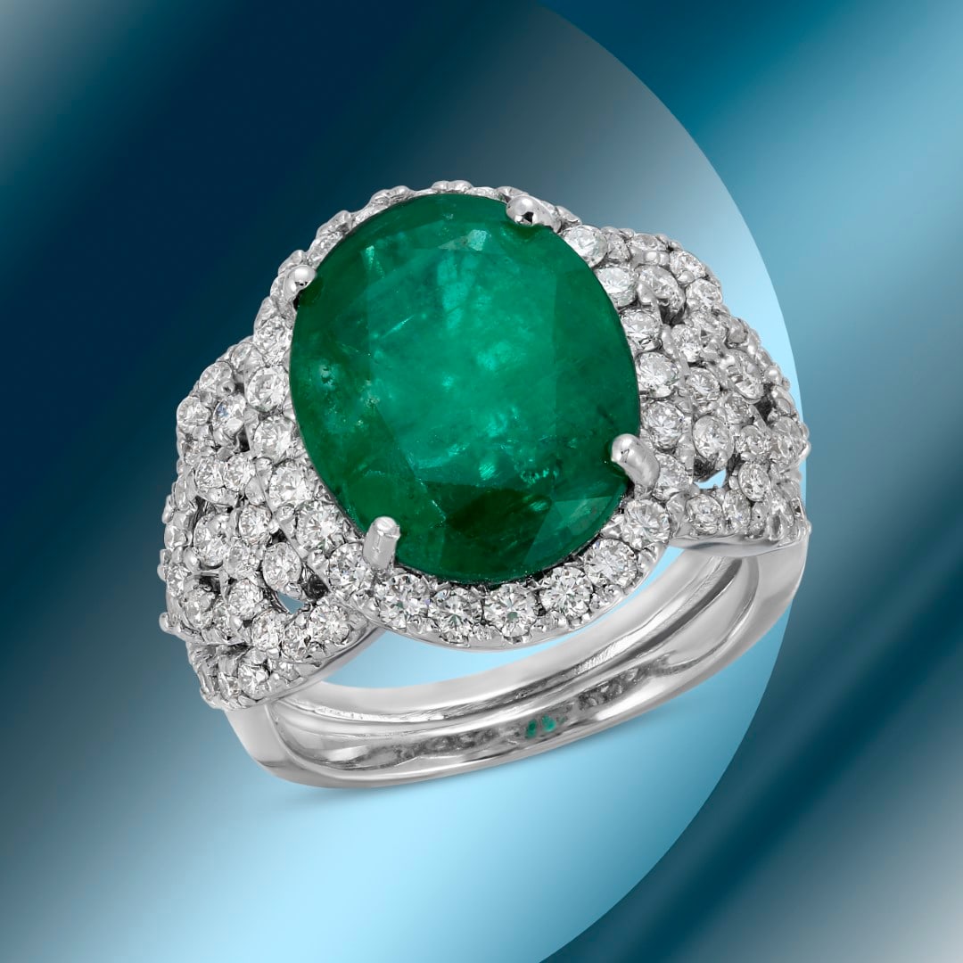 14K Gold 5.91cts Emerald & 1.74cts Diamond Ring: Retail: $24,173***** 14K Gold 5.91cts Emerald & 1.74cts Diamond Ring****** Metal: 14K White Gold/ Total Wt.: 9.4g/ Country Made USA// Main Stone: Emerald/ Carat Total Wt: 5.91cts / Treatment: None / C