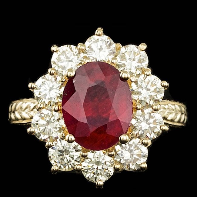 14k Yellow Gold 3.00ct Ruby 2.10ct Diamond Ring: Retail: $14,800.00 ****** 14k Yellow Gold 3.00ct Ruby 2.10ct Diamond Ring ****** Metal: 14k Solid Yellow Gold / Size: 7.25 / Total Item Weight: 6.5 grams / Country Made: United States / / Main Stone: 