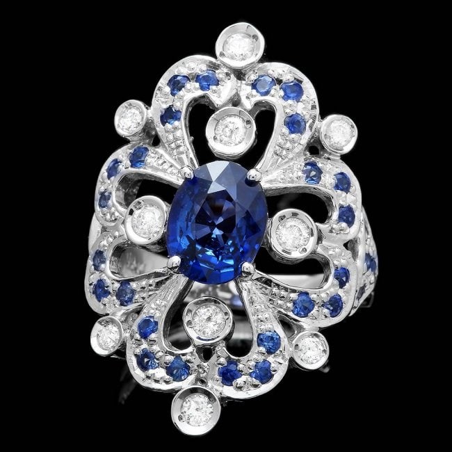 14k Gold 2.85ct Sapphire 0.40ct Diamond Ring: Retail: $7,200.00 ****** 14k Gold 2.85ct Sapphire 0.40ct Diamond Ring ****** Metal: 14k Solid White Gold / Size: 7 / Total Item Weight: 8.5 grams / Country Made: United States / / Main Stone: Sapphire