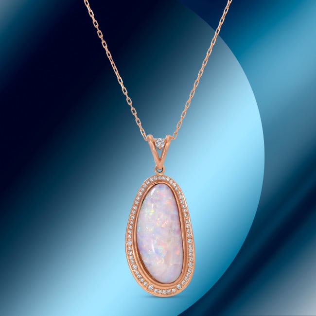 14k Gold 5.81ct Opal 0.34ct Diamond Pendant: Retail: $13,572.00 ****** 14k Gold 5.81ct Opal 0.34ct Diamond Pendant ****** Metal: 14k Solid Rose Gold / Size: / Total Item Weight: 8.9 grams / Country Made: / / Main Stone: Opal / Color: White / Car