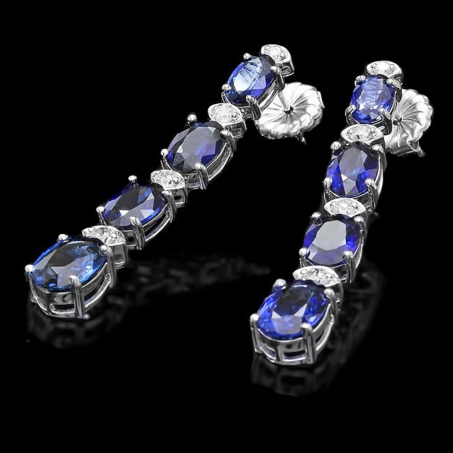 14k Gold 7ct Sapphire 0.40ct Diamond Earrings: Retail: $6,400.00 ****** 14k Gold 7ct Sapphire 0.40ct Diamond Earrings ****** Metal: 14k Solid White Gold / Total Item Weight: 5.5 grams / Country Made: United States / / Main Stone: Sapphire / Color: