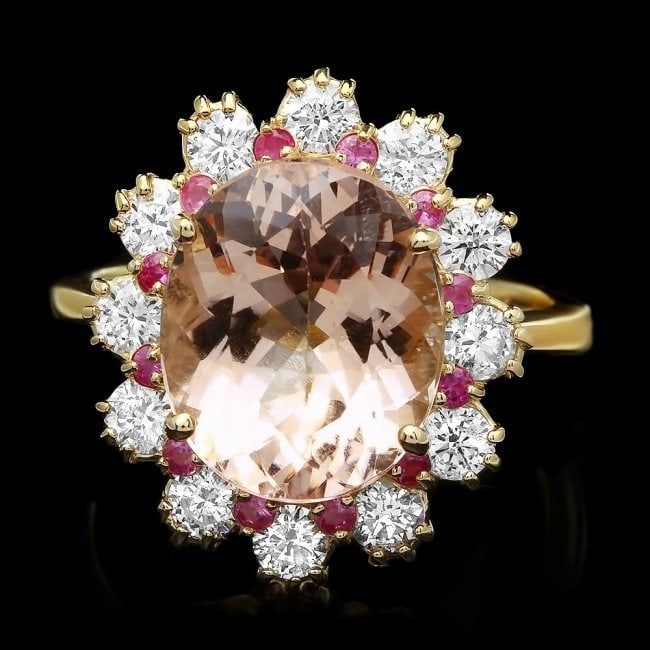 14k Gold 4.70ct Morganite 1.00ct Diamond Ring: Retail: $7,850.00 ****** 14k Gold 4.70ct Morganite 1.00ct Diamond Ring ****** Metal: 14k Solid Yellow Gold / Size: 6.75 / Total Item Weight: 5.6 grams / Country Made: United States / / Main Stone: Mor
