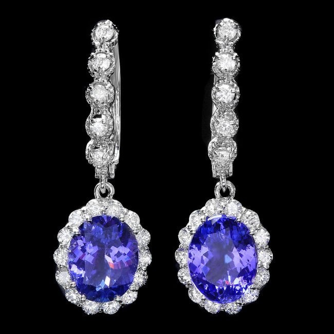 14k Gold 5ct Tanzanite 1.35ct Diamond Earrings: Retail: $16,730.00 ****** 14k Gold 5ct Tanzanite 1.35ct Diamond Earrings ****** Metal: 14k Solid White Gold / Total Item Weight: 5.5 grams / Country Made: United States / / Main Stone: Tanzanite / Col