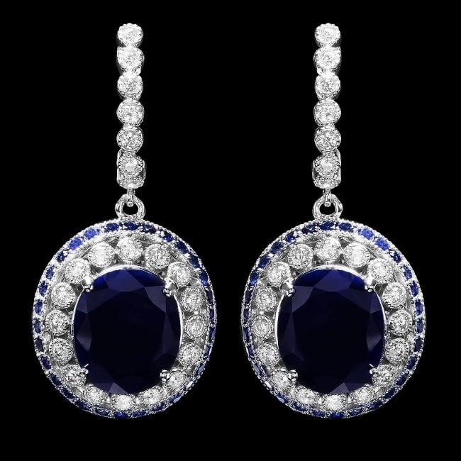 14k Gold 14.7ct Sapphire 1ct Diamond Earrings: Retail: $9,500.00 ****** 14k Gold 14.7ct Sapphire 1ct Diamond Earrings ****** Metal: 14k Solid White Gold / Total Item Weight: 12.5 grams / Country Made: United States / / Main Stone: Sapphire / Color