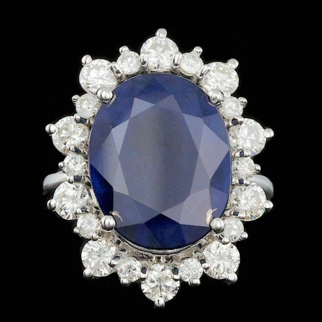 14k Gold 10.00ct Sapphire 1.80ct Diamond Ring: Retail: $11,900.00 ****** 14k Gold 10.00ct Sapphire 1.80ct Diamond Ring ****** Metal: 14k Solid White Gold / Size: 7 / Total Item Weight: 8.0 grams / Country Made: United States / / Main Stone: Sapphi