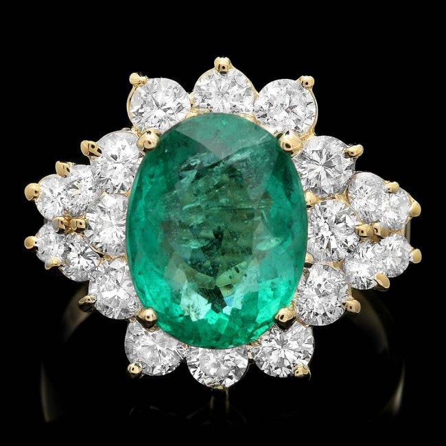 14k Gold 4.00ct Emerald 1.75ct Diamond Ring: Retail: $28,750.00 ****** 14k Gold 4.00ct Emerald 1.75ct Diamond Ring ****** Metal: 14k Solid Yellow Gold / Size: 7 / Total Item Weight: 5.5 grams / Country Made: United States / / Main Stone: Emerald