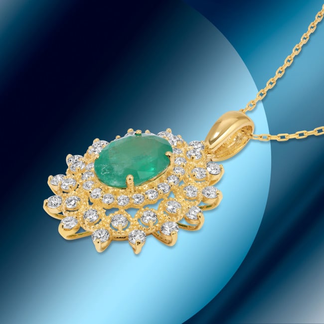 14k Gold 3.90ct Emerald 1.70ct Diamond Pendant: Retail: $14,973.00 ****** 14k Gold 3.90ct Emerald 1.70ct Diamond Pendant ****** Metal: 14k Solid Yellow Gold / Size: / Total Item Weight: 5.7 grams / Country Made: USA / / Main Stone: Emerald / Color: