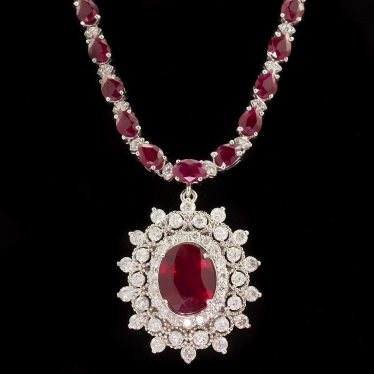 14k Gold 27.74ct Ruby 3.21ct Diamond Necklace: Retail: $20,225.00 ****** 14k Gold Ruby & Diamond Necklace****** Metal: 14K Solid Gold / Total Item Weight: 26.5 grams / Country Made: United States / / Main Stone: Ruby / Color: Red / Carat Total Wei