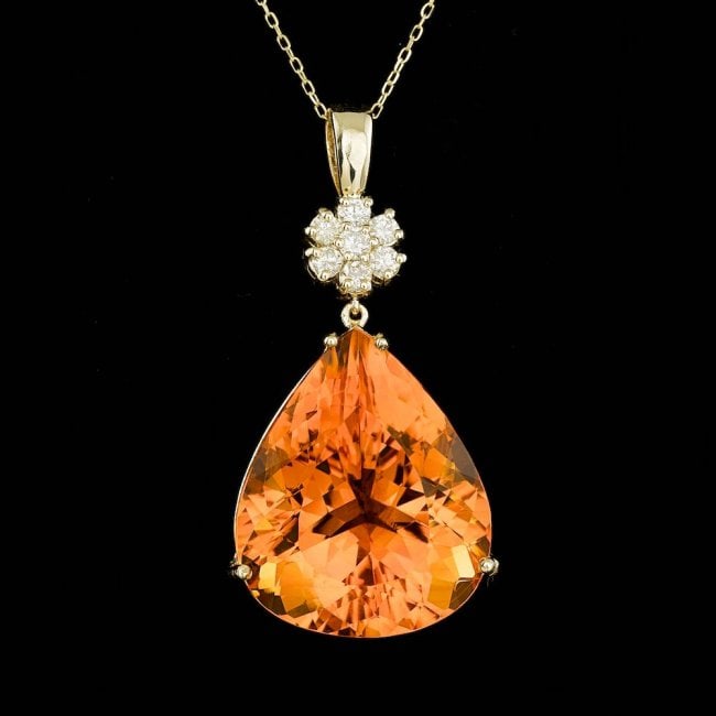 14k Gold 43.50ct Citrine 0.60ct Diamond Pendant: Retail: $9,800.00 ****** 14k Gold 43.50ct Citrine 0.60ct Diamond Pendant ****** Metal: 14k Solid Yellow Gold / Size: 18 / Total Item Weight: 14.5 grams / Country Made: United States / / Main Stone: Ci