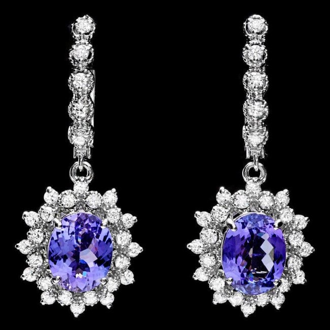14k Gold 5ct Tanzanite 1.60ct Diamond Earrings: Retail: $9,300.00 ****** 14k Gold 5ct Tanzanite 1.60ct Diamond Earrings ****** Metal: 14k Solid White Gold / Total Item Weight: 7.5 grams / Country Made: United States / / Main Stone: Tanzanite / Colo