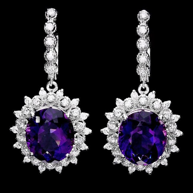 14k Gold 14ct Amethyst 1.55ct Diamond Earrings: Retail: $13,800.00 ****** 14k Gold 14ct Amethyst 1.55ct Diamond Earrings ****** Metal: 14k Solid White Gold / Total Item Weight: 12.0 grams / Country Made: United States / / Main Stone: Amethyst / Col
