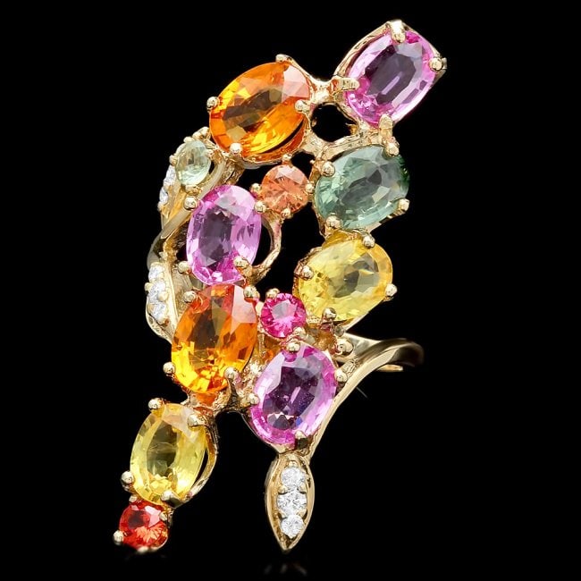 14k Gold 8.8ct Sapphire 0.20ct Diamond Ring: Retail: $7,500.00 ****** 14k Gold 8.8ct Sapphire 0.20ct Diamond Ring ****** Metal: 14k Solid Yellow Gold / Size: 8 / Total Item Weight: 8.0 grams / Country Made: United States / / Main Stone: Sapphire