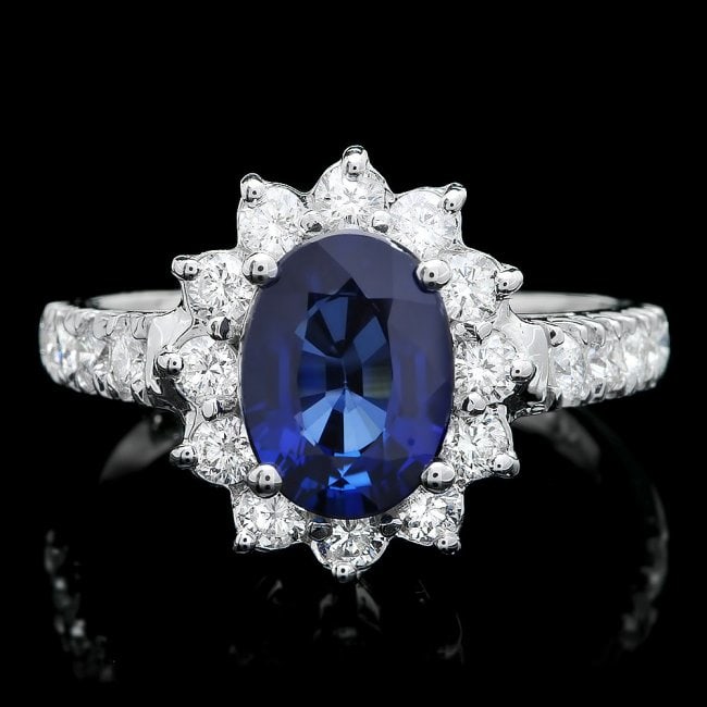14k Gold 2.00ct Sapphire 0.80ct Diamond Ring: Retail: $6,500.00 ****** 14k Gold 2.00ct Sapphire 0.80ct Diamond Ring ****** Metal: 14k Solid White Gold / Size: 6.75 / Total Item Weight: 4.0 grams / Country Made: United States / / Main Stone:
