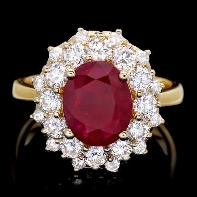 14k Yellow Gold 1.50ct Ruby 1.50ct Diamond Ring: Retail: $10,700.00 ****** 14k Yellow Gold 1.50ct Ruby 1.50ct Diamond Ring ****** Metal: 14k Solid Yellow Gold / Size: 7.25 / Total Item Weight: 6.0 grams / Country Made: United States / / Main Stone: 