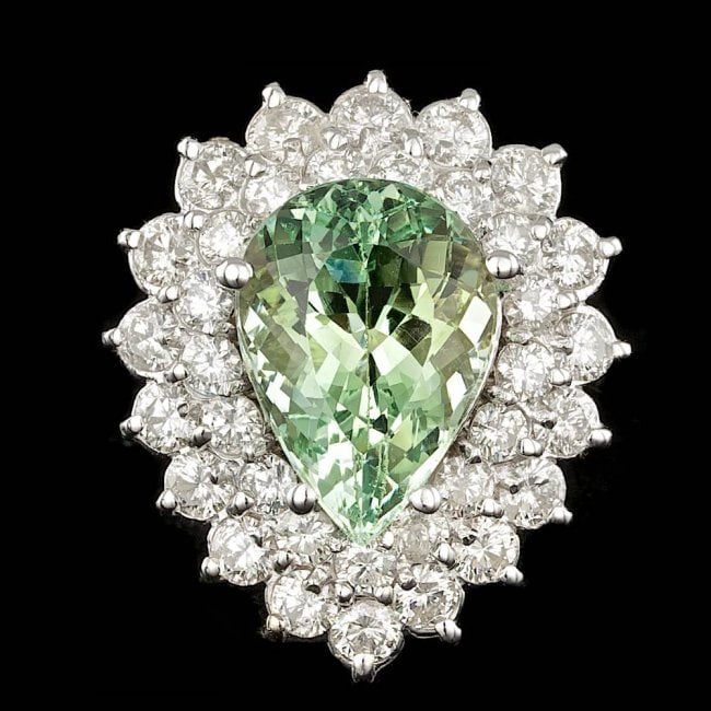14k White Gold 5.00ct Beryl 2.20ct Diamond Ring: Retail: $19,900.00 ****** 14k White Gold 5.00ct Beryl 2.20ct Diamond Ring ****** Metal: 14k Solid White Gold / Size: 7 / Total Item Weight: 10.5 grams / Country Made: United States / / Main Stone: Ber