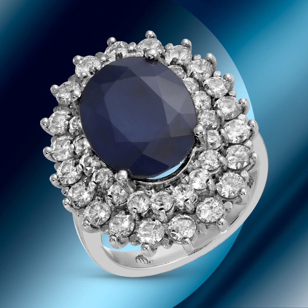 14K Gold 5.90cts Sapphire & 1.80cts Diamond Ring