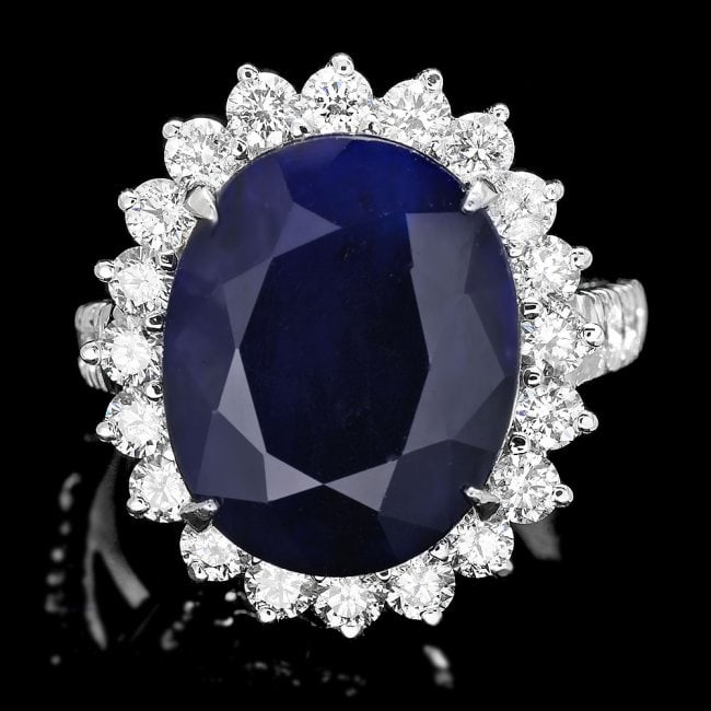 14k Gold 12.50ct Sapphire 1.60ct Diamond Ring: Retail: $13,400.00 ****** 14k Gold 12.50ct Sapphire 1.60ct Diamond Ring ****** Metal: 14k Solid White Gold / Size: 6.75 / Total Item Weight: 8.5 grams / Country Made: United States / / Main Stone: Sap