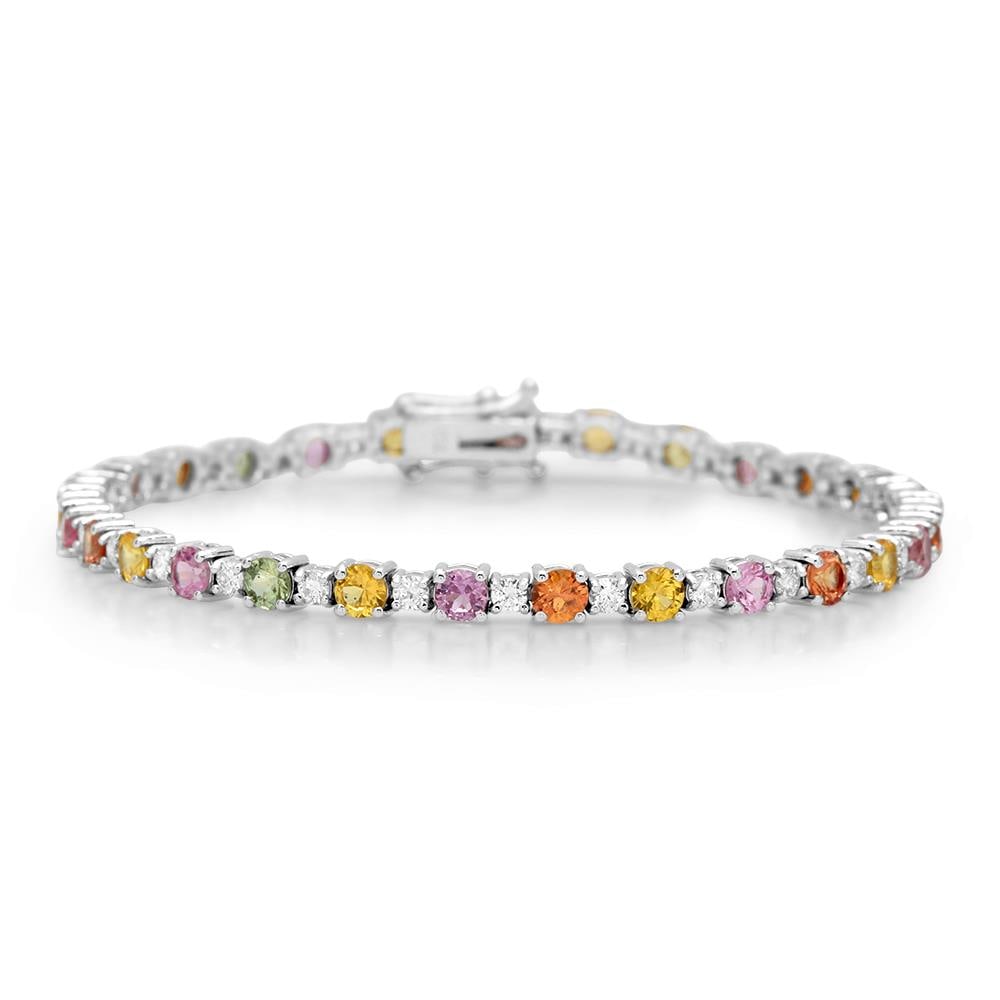 14K Gold 6.00ct Fany Color Sapphire 1.21cts Diamond Bracelet: Retail: $9,922.00 ******14K Gold 6.00ct Fany Color Sapphire 1.21cts Diamond Bracelet ****** Metal: 14K White Gold / Total Item Weight: 11.4 grams / Country Made: United States / Main Stone: Sapphire /