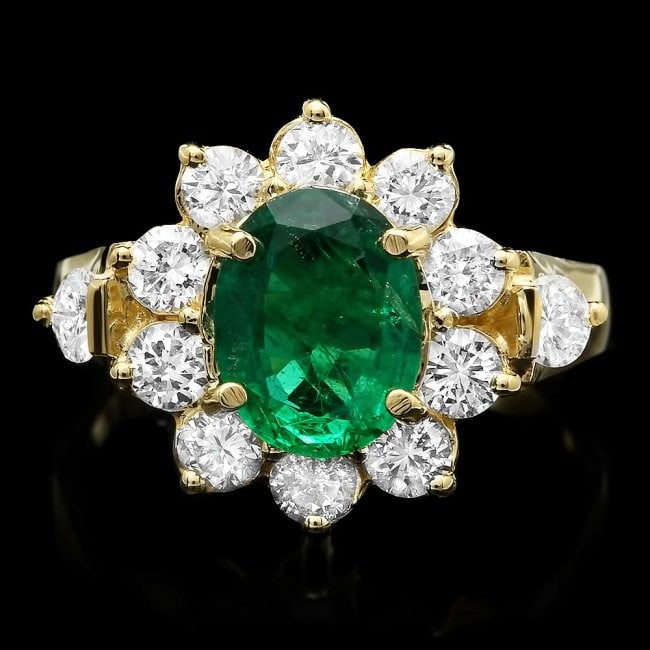 14k Gold 1.50ct Emerald 1.25ct Diamond Ring: Retail: $14,500.00 ****** 14k Gold 1.50ct Emerald 1.25ct Diamond Ring ****** Metal: 14k Solid Yellow Gold / Size: 7 / Total Item Weight: 5.8 grams / Country Made: United States / / Main Stone: Emerald