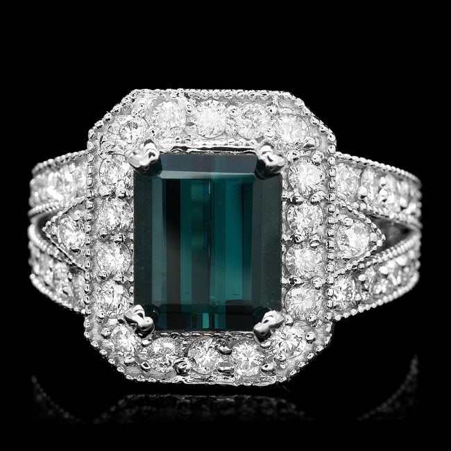 14k Gold 3.50ct Tourmaline 1.35ct Diamond Ring: Retail: $14,630.00 ****** 14k Gold 3.50ct Tourmaline 1.35ct Diamond Ring ****** Metal: 14k Solid White Gold / Size: 6.5 / Total Item Weight: 8.5 grams / Country Made: United States / / Main Stone: Tou
