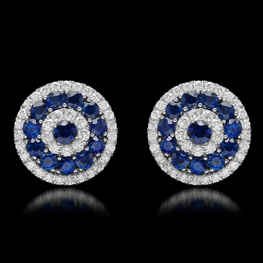14k White Gold 4.63ct Sapphire 1.75ct Diamond Earrings: Retail: $9,760.00 ****** 14k White Gold 4.63ct Sapphire 1.75ct Diamond Earrings ****** Metal: 14K White Gold / Total Item Weight: 12.2 grams / Country Made: United States / / Main Stone: Sapphire / Co