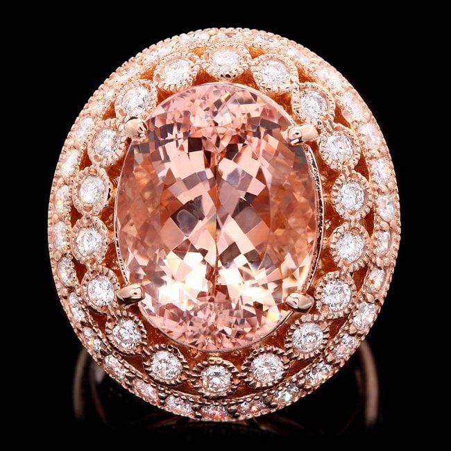 14k Rose 10.00ct Morganite 1.60ct Diamond Ring