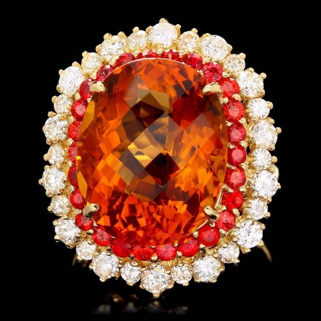 14k Gold 12.00ct Citrine 1.30ct Diamond Ring (1 of 5)