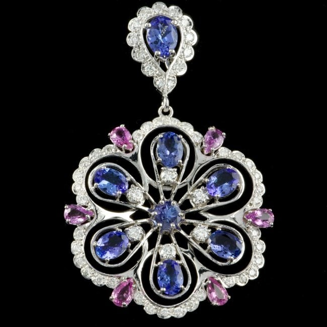 14k Gold 5.00ct Tanzanite 1.90ct Diamond Pendant: Retail: $11,400.00 ****** 14k Gold 5.00ct Tanzanite 1.90ct Diamond Pendant ****** Metal: 14k Solid White Gold / Total Item Weight: 16.5 grams / / Main Stone: Tanzanite / Color: Purple / Carat Total We