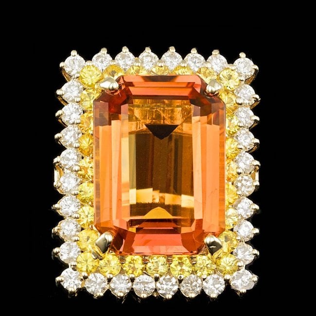 14k Gold 17.50ct Citrine 1.90ct Diamond Ring