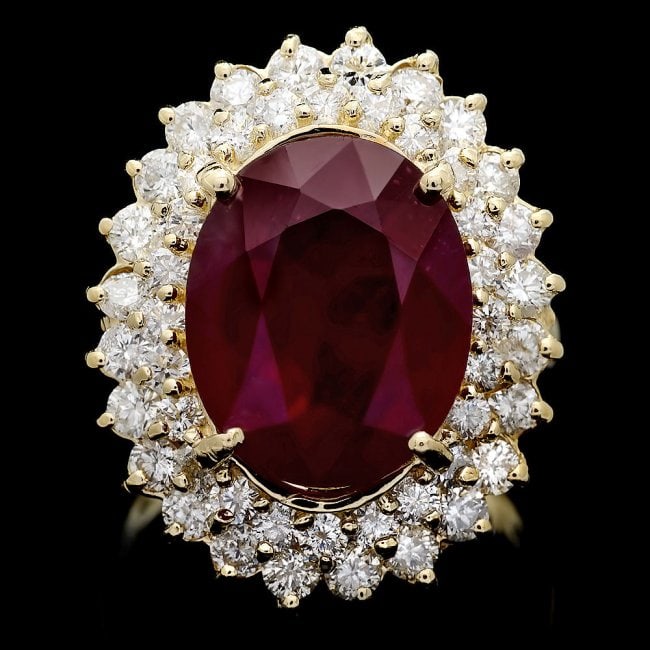 14k Yellow Gold 10.00ct Ruby 2.10ct Diamond Ring: Retail: $13,600.00 ****** 14k Yellow Gold 10.00ct Ruby 2.10ct Diamond Ring ****** Metal: 14k Solid Yellow Gold / Size: 7 / Total Item Weight: 9.7 grams / Country Made: United States / / Main Stone: Ru