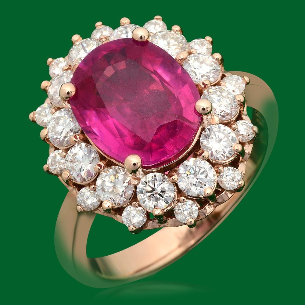 14k Gold 4.05ct Ruby 1.60ct Diamond Ring: Retail: $6,550.00 ****** 14k Gold 4.05ct Ruby 1.60ct Diamond Ring ****** Metal: 14k Solid Yellow Gold / Size: 7 / Total Item Weight: 6.6 grams / Country Made: United States / / Main Stone: Ruby / Colo