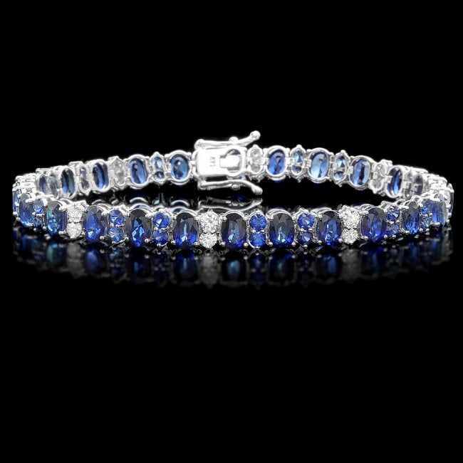 14k Gold 19ct Sapphire 1.35ct Diamond Bracelet: Retail: $19,250.00 ****** 14k Gold 19ct Sapphire 1.35ct Diamond Bracelet ****** Metal: 14k Solid White Gold / Size: 7 / Total Item Weight: 16.0 grams / Country Made: United States / / Main Stone: Sapp