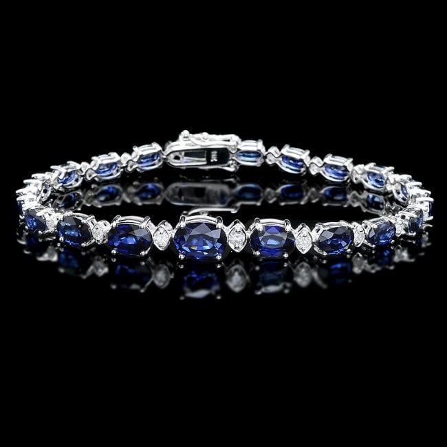 14k Gold 12.00ct Sapphire 0.80ct Diamond Bracelet: Retail: $9,800.00 ****** 14k Gold 12.00ct Sapphire 0.80ct Diamond Bracelet ****** Metal: 14k Solid White Gold / Size: 7.5 / Total Item Weight: 11.0 grams / Country Made: United States / / Main Stone: 